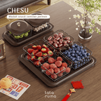 CHESU - Toples Cemilan Snack Permen Wadah Nampan Lebaran Motif Serat Kayu