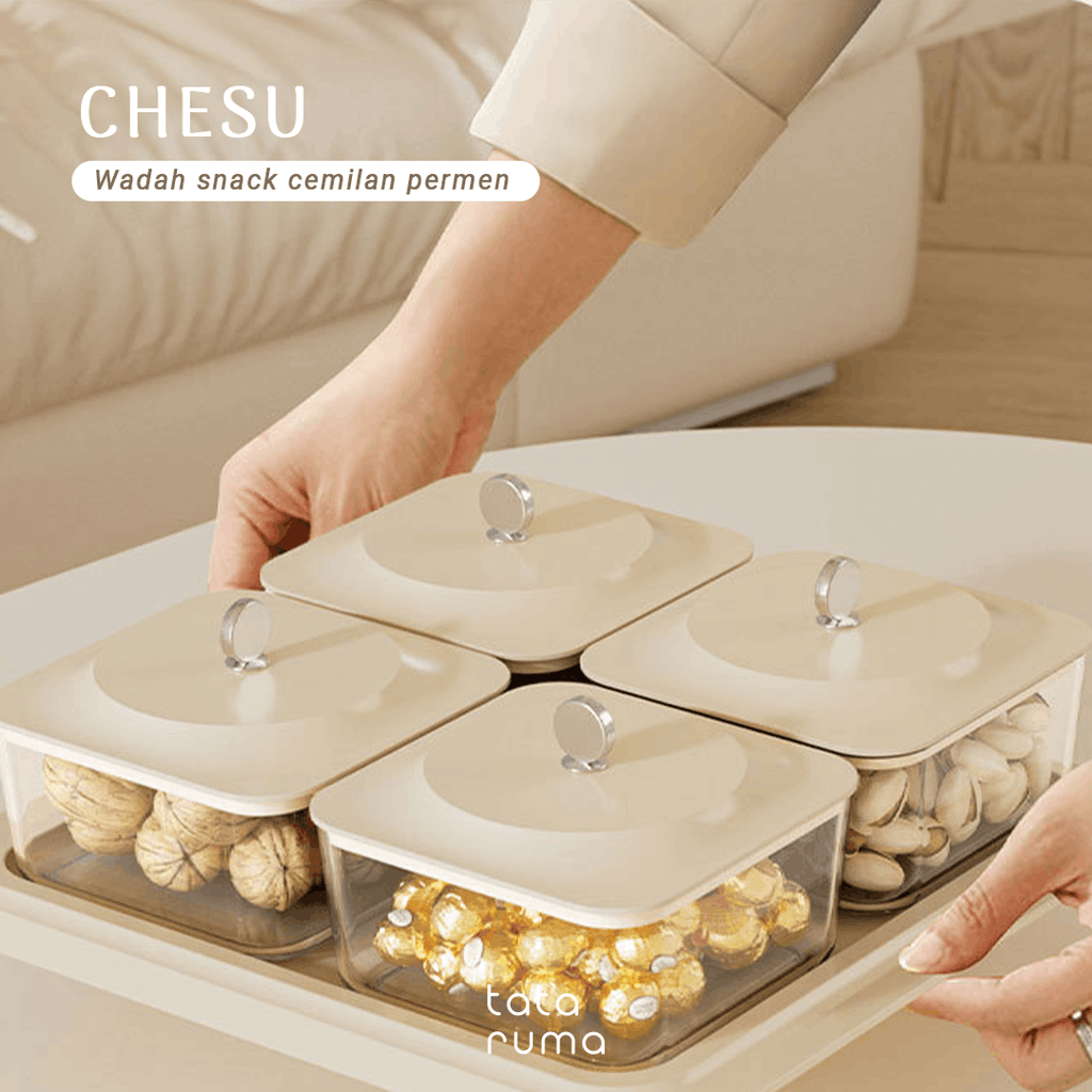 CHESU - Toples Cemilan Snack Permen Wadah Nampan Lebaran Motif Serat Kayu