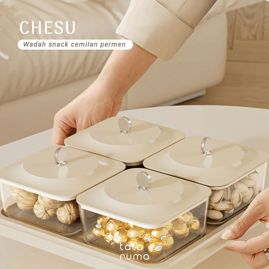 CHESU - Toples Cemilan Snack Permen Wadah Nampan Lebaran Motif Serat Kayu