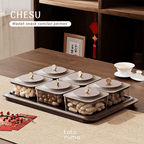 CHESU - Toples Cemilan Snack Permen Wadah Nampan Lebaran Motif Serat Kayu