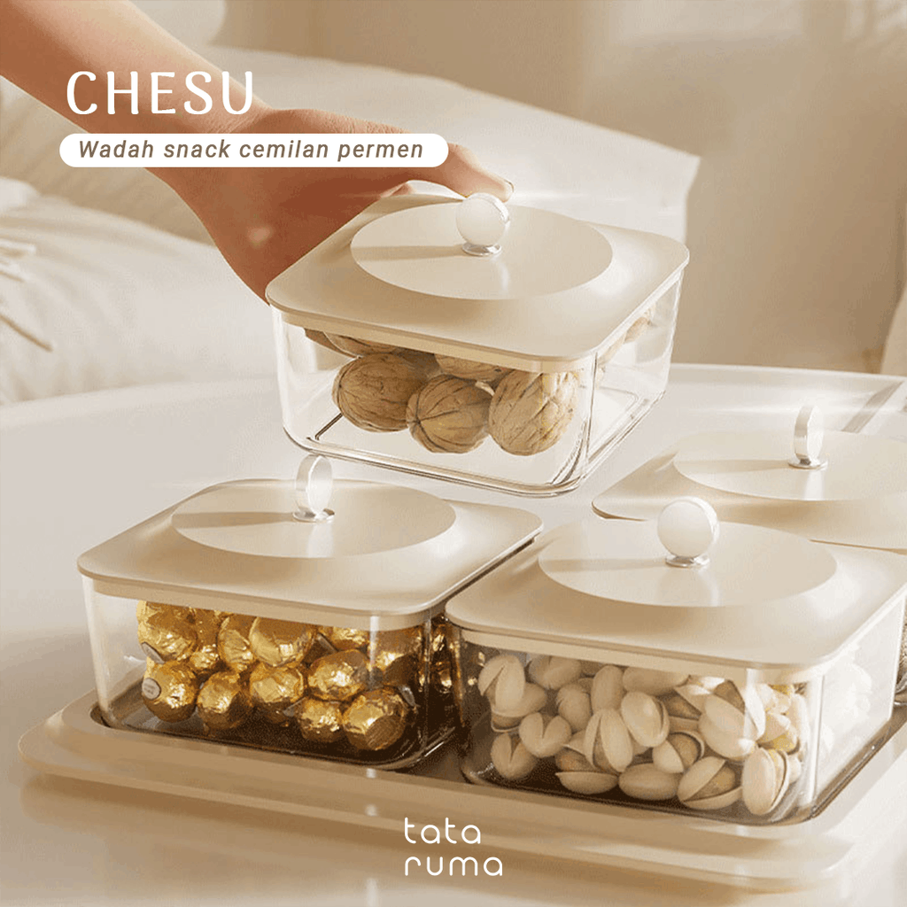 CHESU - Toples Cemilan Snack Permen Wadah Nampan Lebaran Motif Serat Kayu
