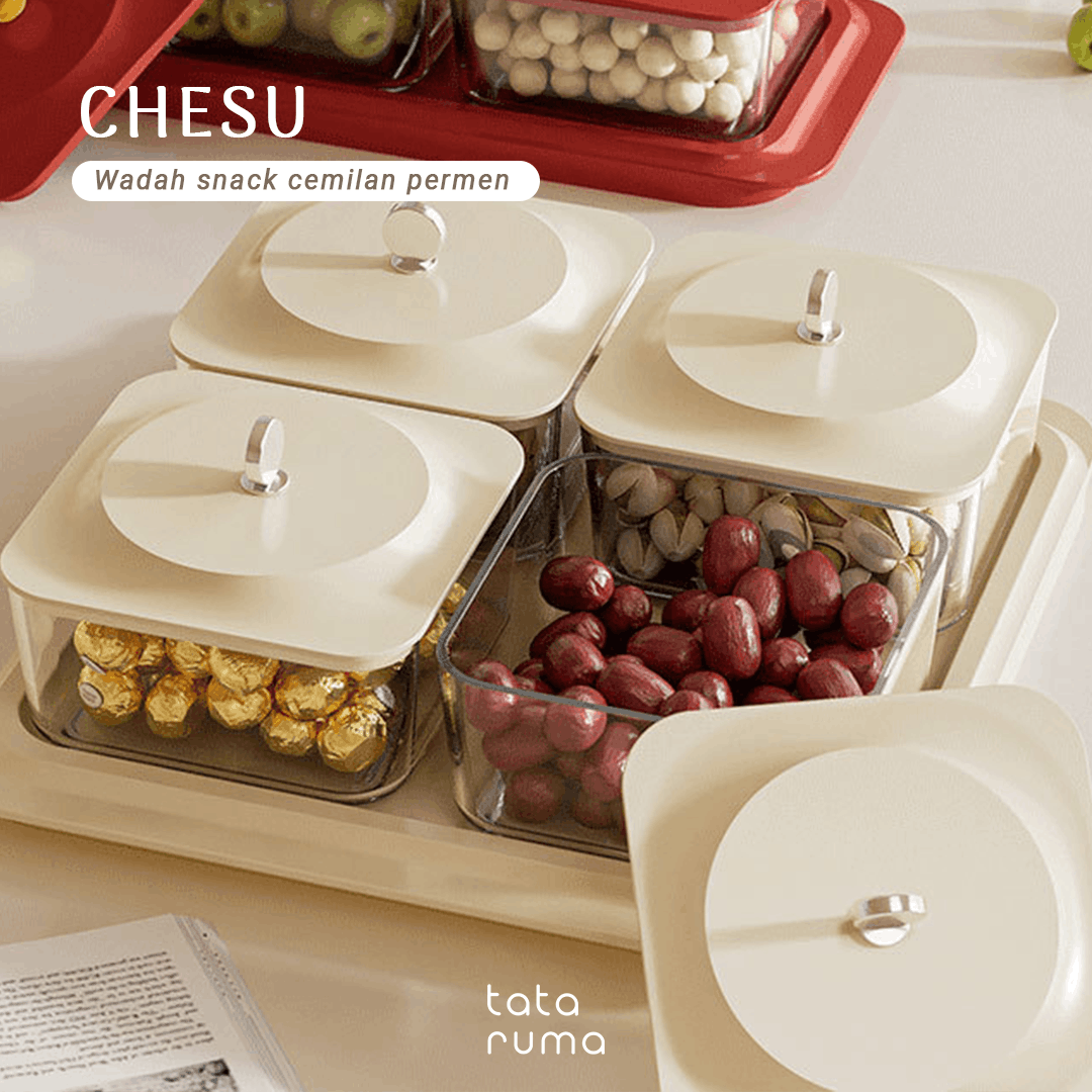 CHESU - Toples Cemilan Snack Permen Wadah Nampan Lebaran Motif Serat Kayu
