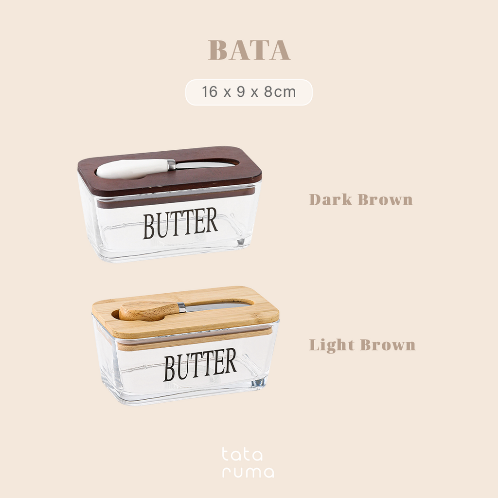 BATA - Glass Butter Dish with Knife Tempat Butter Mentega Kaca dengan Pisau