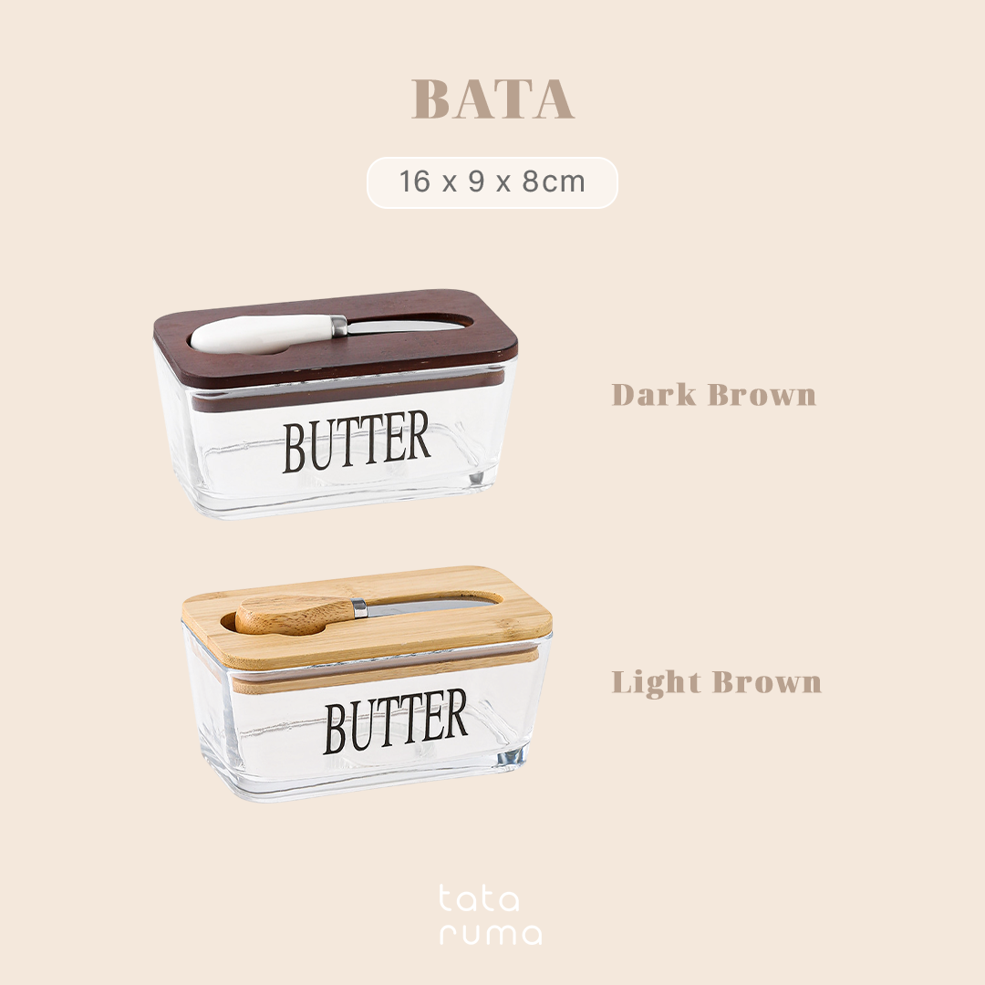 BATA - Glass Butter Dish with Knife Tempat Butter Mentega Kaca dengan Pisau