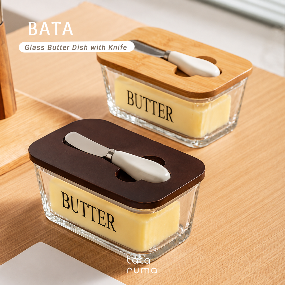 BATA - Glass Butter Dish with Knife Tempat Butter Mentega Kaca dengan Pisau