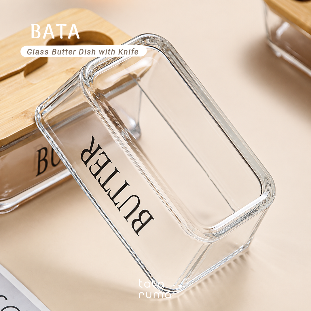 BATA - Glass Butter Dish with Knife Tempat Butter Mentega Kaca dengan Pisau