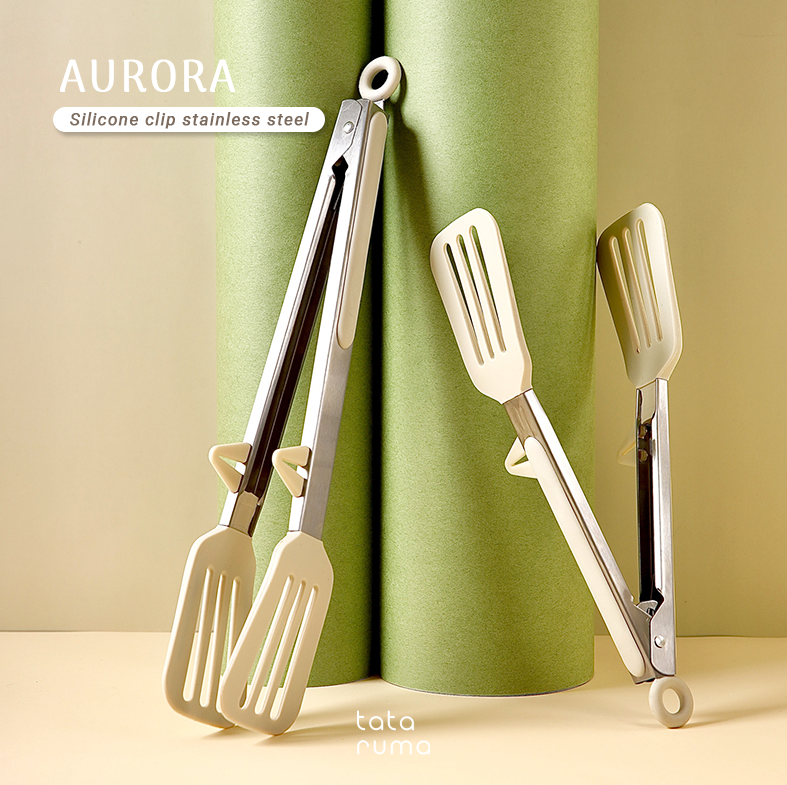 AURORA - Penjepit Capitan Silikon Dapur Makanan BBQ Stainless Steel