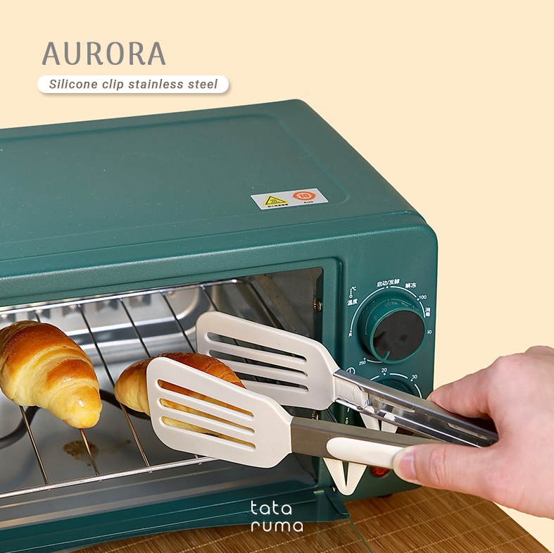 AURORA - Penjepit Capitan Silikon Dapur Makanan BBQ Stainless Steel