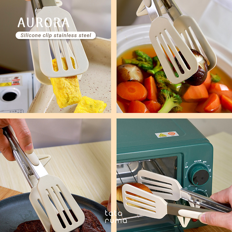 AURORA - Penjepit Capitan Silikon Dapur Makanan BBQ Stainless Steel
