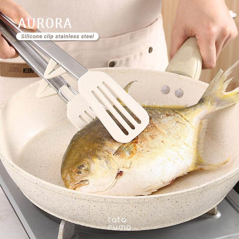 AURORA - Penjepit Capitan Silikon Dapur Makanan BBQ Stainless Steel
