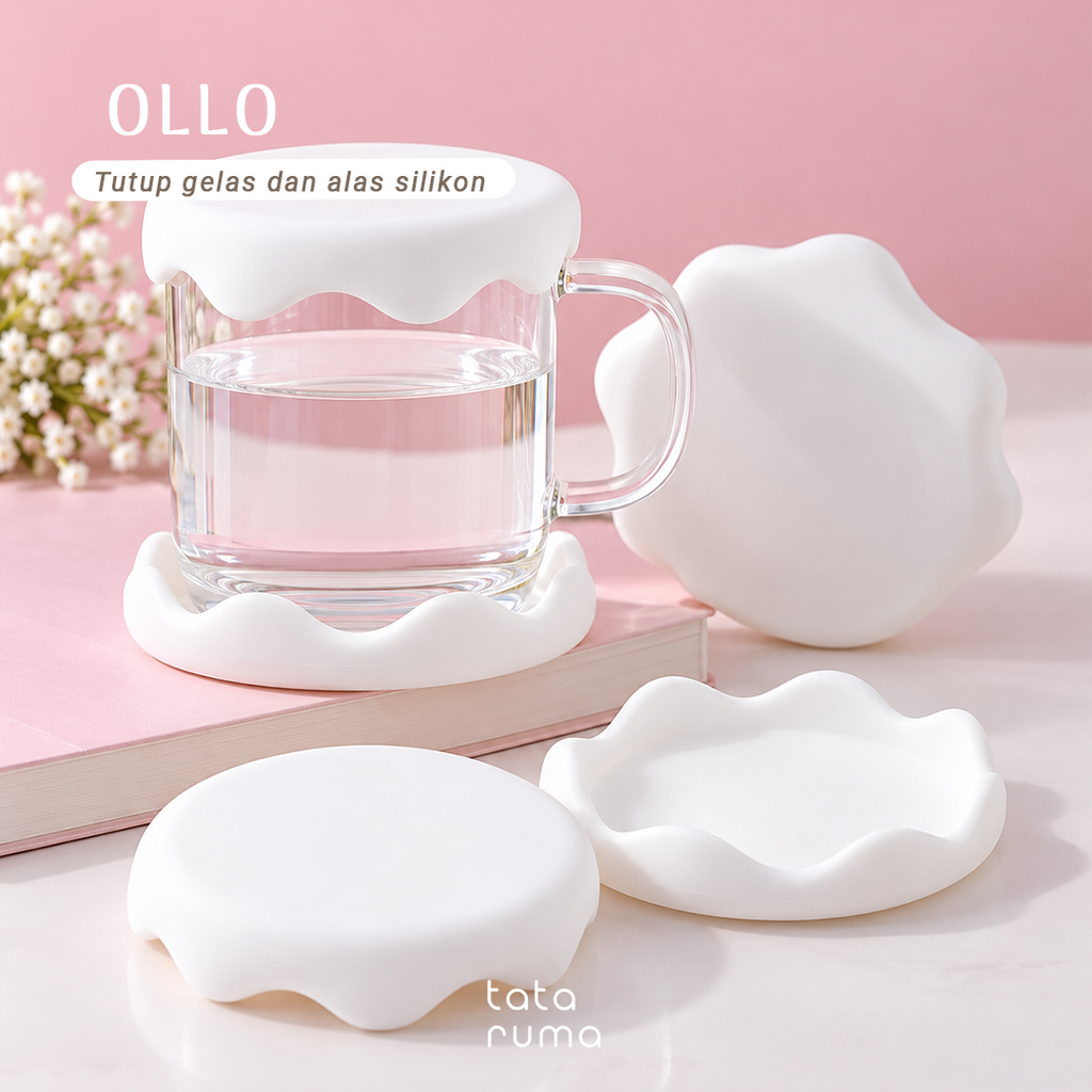 OLLO - Cup Cover Tutup Alas Gelas Cangkir Botol Silikon Estetik