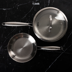 KOOK TEXTURA [BUNDLE] ALL 316 SERIES - Fry Pan 20cm + Fry Pan 24cm + Sauce Pan 18cm Tri-ply Fully Clad Textured Stainless Steel 18/10 Zero Coating SUS 316 Interior 403 Exterior Non-toxic PFOA PTFE Free Grafir Nama Engrave Gift Housewarming Wedding Hampers
