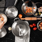 KOOK TEXTURA [BUNDLE] ALL 316 SERIES - Fry Pan 20cm + Fry Pan 24cm + Sauce Pan 18cm Tri-ply Fully Clad Textured Stainless Steel 18/10 Zero Coating SUS 316 Interior 403 Exterior Non-toxic PFOA PTFE Free Grafir Nama Engrave Gift Housewarming Wedding Hampers