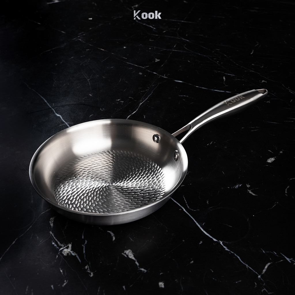 KOOK TEXTURA [BUNDLE] Fry Pan 20cm + Sauce pan 18cm Tri-ply Fully Clad Textured Stainless Steel 18/10 Zero Coating SUS 316 Interior 403 Exterior Non-toxic PFOA PTFE Free Grafir Nama Engrave Gift Housewarming Wedding Birthday Hampers