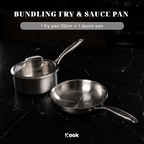 KOOK TEXTURA [BUNDLE] Fry Pan 20cm + Sauce pan 18cm Tri-ply Fully Clad Textured Stainless Steel 18/10 Zero Coating SUS 316 Interior 403 Exterior Non-toxic PFOA PTFE Free Grafir Nama Engrave Gift Housewarming Wedding Birthday Hampers