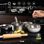KOOK TEXTURA [BUNDLE] Fry Pan 20cm + Sauce pan 18cm Tri-ply Fully Clad Textured Stainless Steel 18/10 Zero Coating SUS 316 Interior 403 Exterior Non-toxic PFOA PTFE Free Grafir Nama Engrave Gift Housewarming Wedding Birthday Hampers