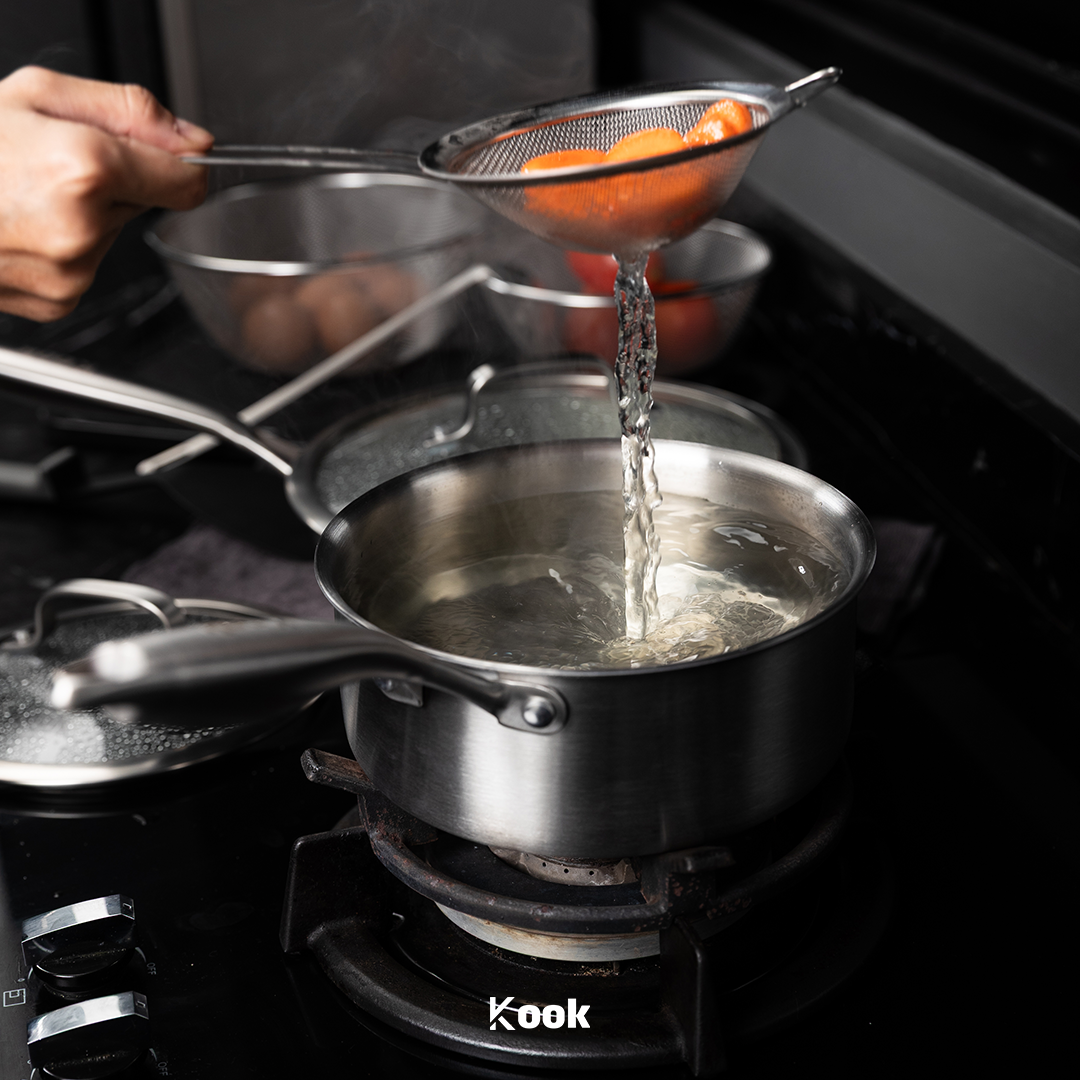 KOOK TEXTURA [BUNDLE] Fry Pan 20cm + Sauce pan 18cm Tri-ply Fully Clad Textured Stainless Steel 18/10 Zero Coating SUS 316 Interior 403 Exterior Non-toxic PFOA PTFE Free Grafir Nama Engrave Gift Housewarming Wedding Birthday Hampers