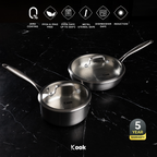 KOOK TEXTURA [BUNDLE] Fry Pan 24cm + Sauce pan Tri-ply Fully Clad Textured Stainless Steel 18/10 Zero Coating SUS 316 Interior 403 Exterior Non-toxic PFOA PTFE Free Grafir Nama Engrave Gift Housewarming Wedding Birthday Hampers