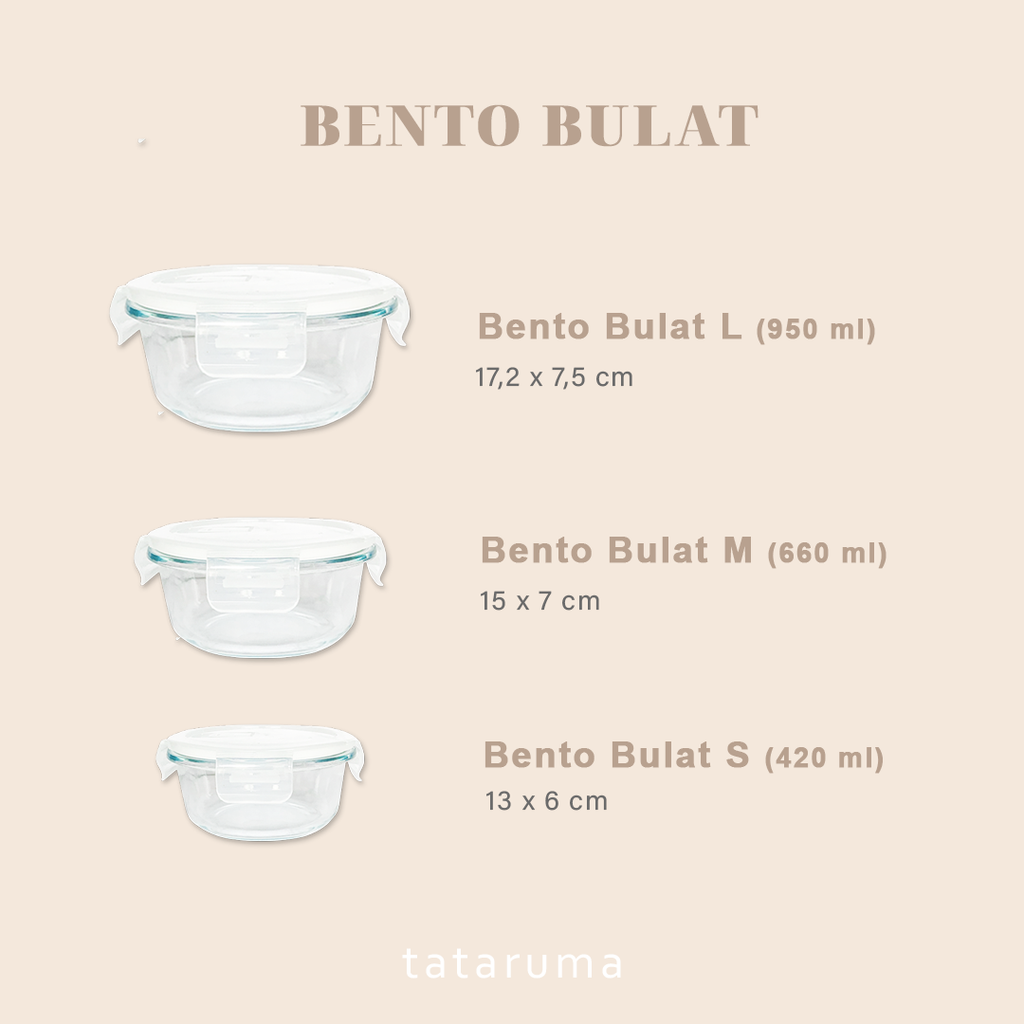 BENTO BULAT - Lunch Box Kotak Penyimpanan Makanan Kaca Kedap Udara