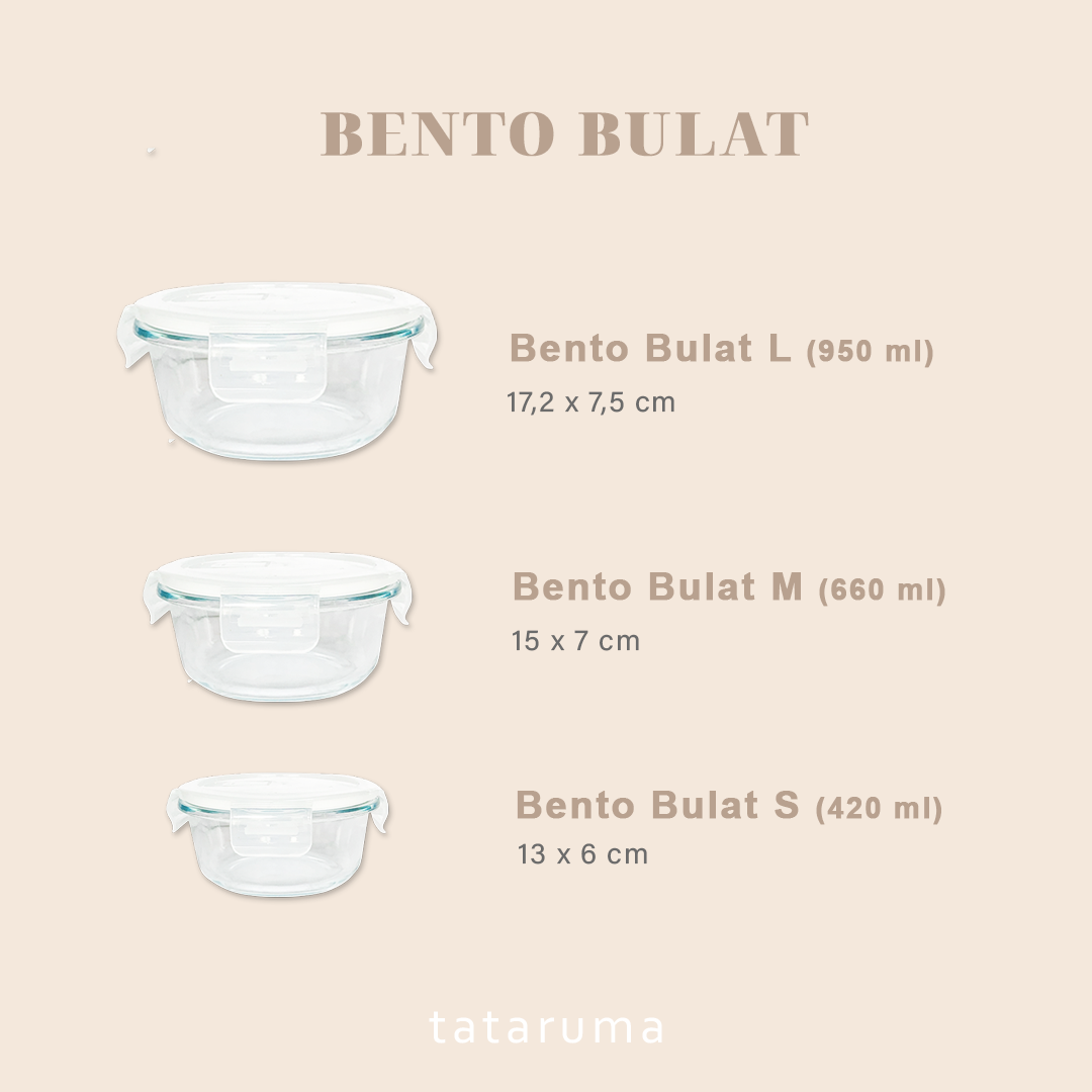 BENTO BULAT - Lunch Box Kotak Penyimpanan Makanan Kaca Kedap Udara