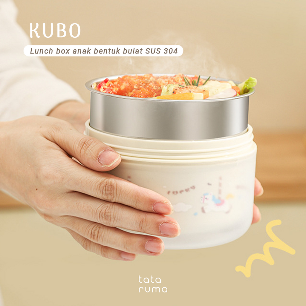 KUBO - Lunch Box Anak Bentuk Bulat Stainless Steel 304 Kedap Anti Bocor
