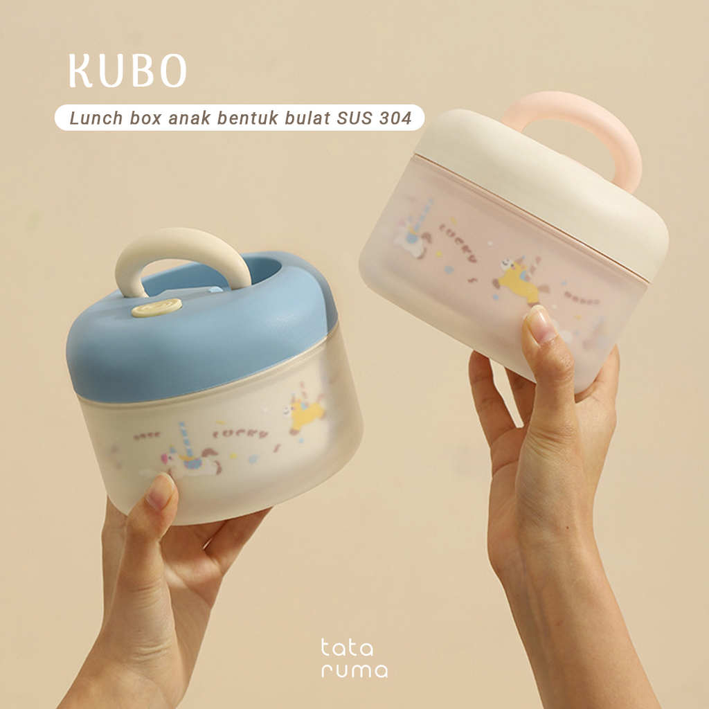 KUBO - Lunch Box Anak Bentuk Bulat Stainless Steel 304 Kedap Anti Bocor