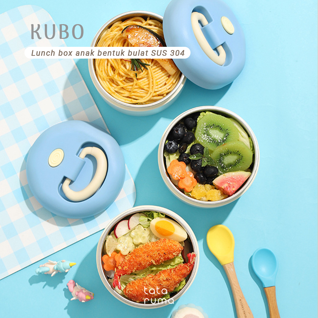 KUBO - Lunch Box Anak Bentuk Bulat Stainless Steel 304 Kedap Anti Bocor