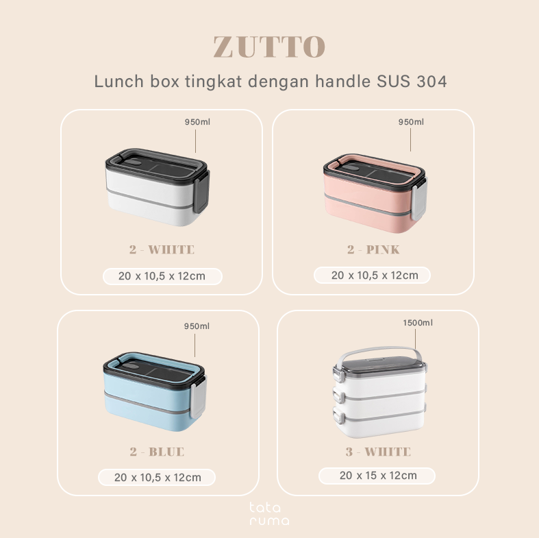 ZUTTO - Lunch Box Tingkat Stainless Steel 304 dengan Handle