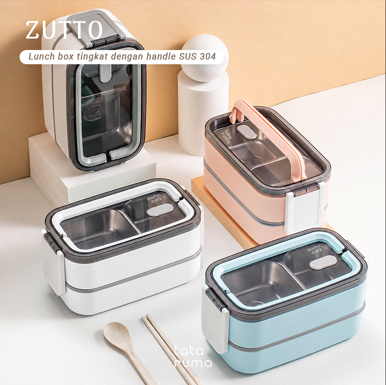 ZUTTO - Lunch Box Tingkat Stainless Steel 304 dengan Handle