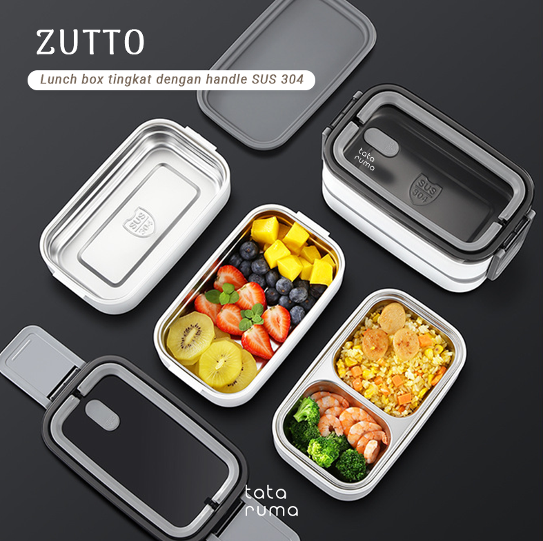 ZUTTO - Lunch Box Tingkat Stainless Steel 304 dengan Handle