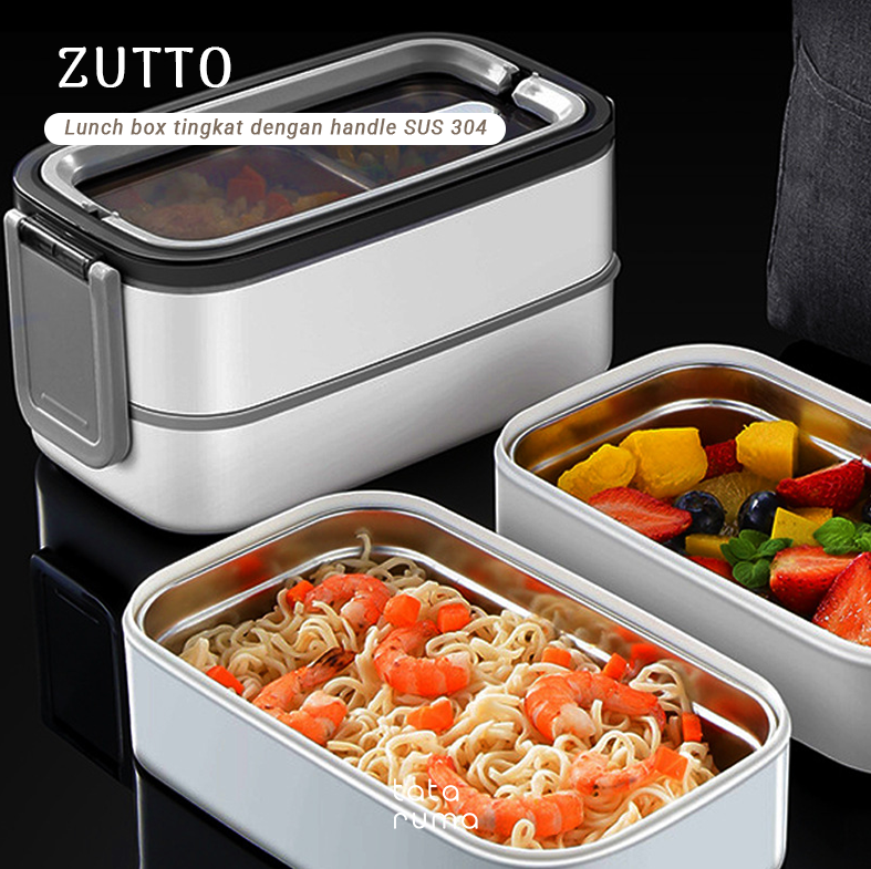 ZUTTO - Lunch Box Tingkat Stainless Steel 304 dengan Handle