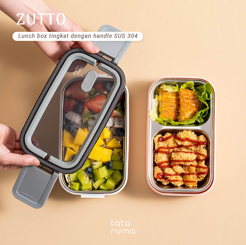 ZUTTO - Lunch Box Tingkat Stainless Steel 304 dengan Handle