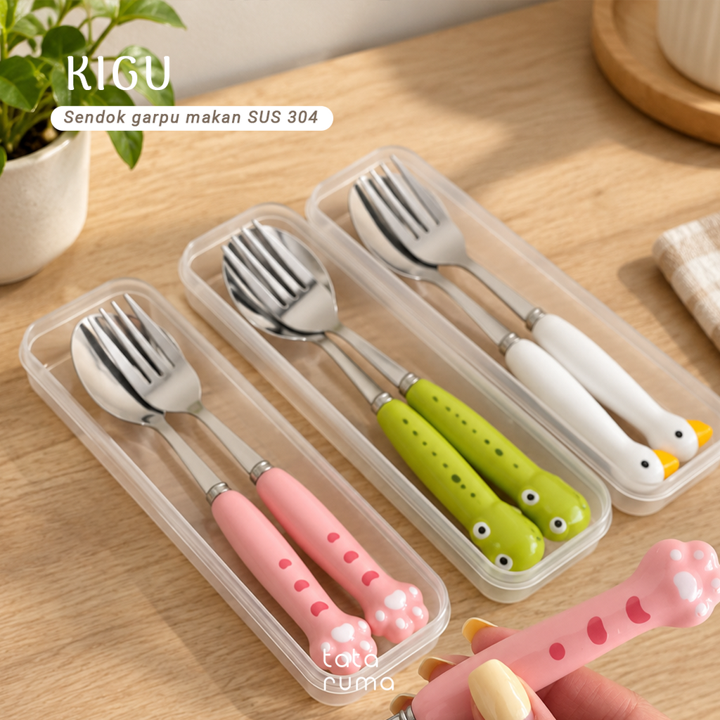 KIGU - Cutlery Set Sendok Garpu Makan Anak Karakter Lucu Stainless Steel 304