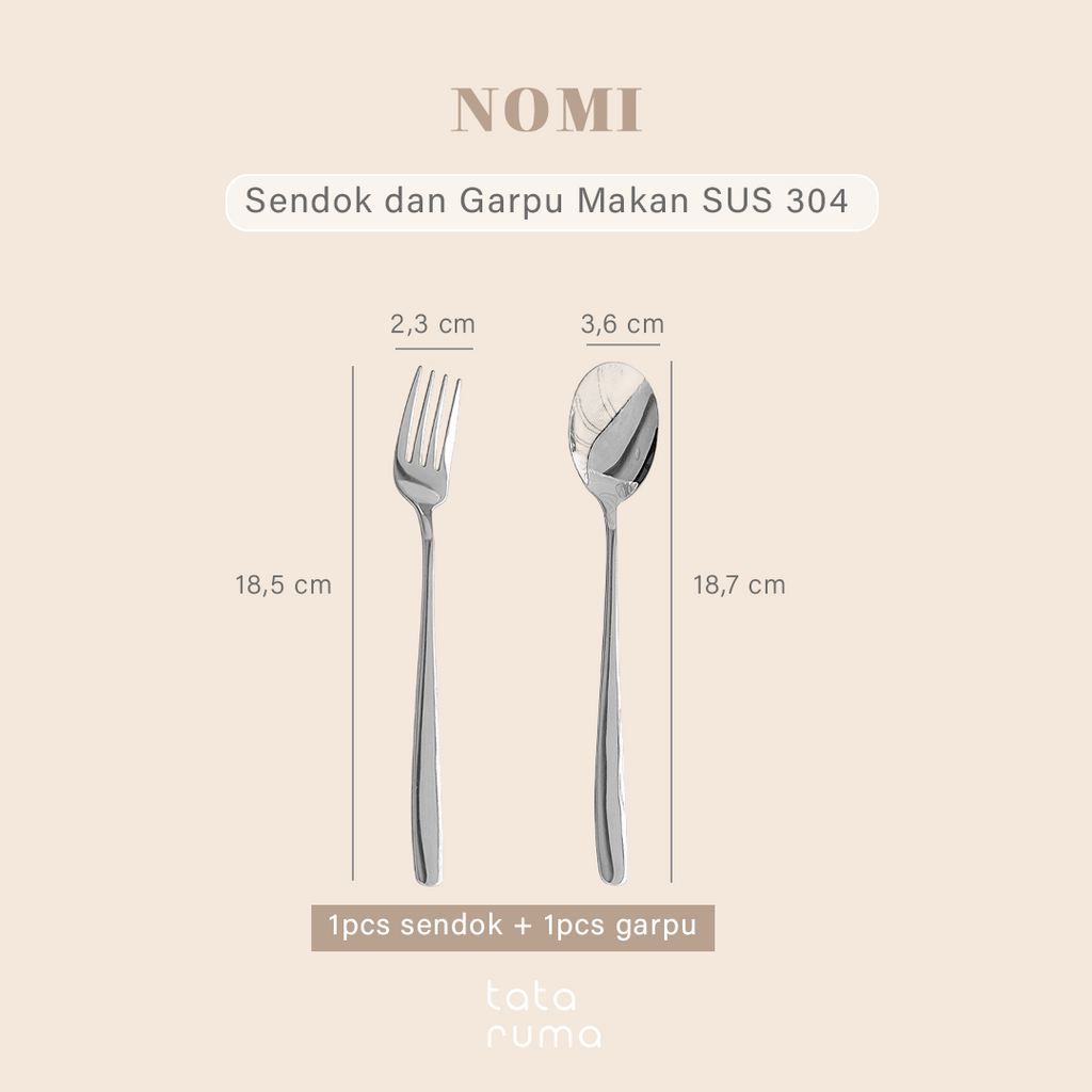 NOMI - Sendok dan Garpu Makan Cutlery Stainless Steel 304