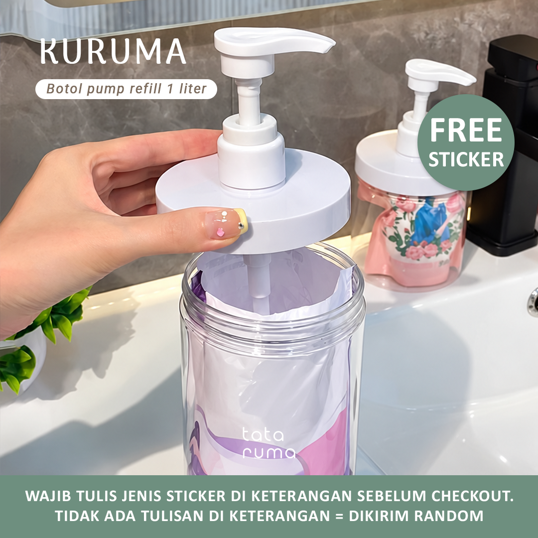 KURUMA - Botol Pump Refill Plastik 1000ml/1liter Anti Bocor FREE STICKER
