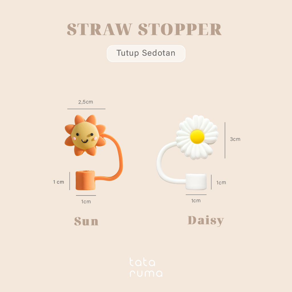 STRAW STOPPER - Tutup Sedotan Gambar Daisy dan Sun