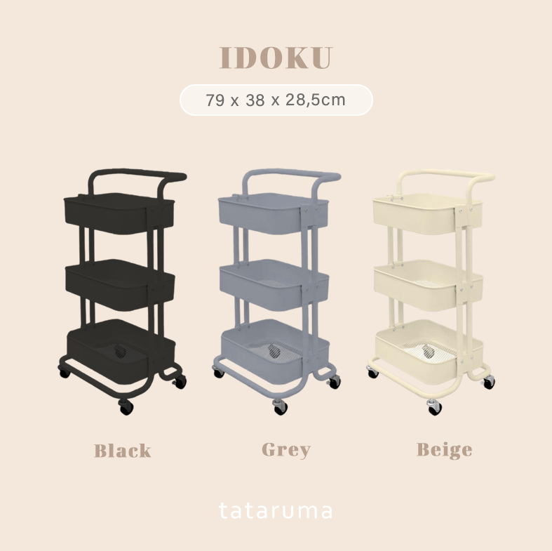 IDOKU - Troli Beroda 3 Tingkat Serbaguna dengan Handle Rak Trolley