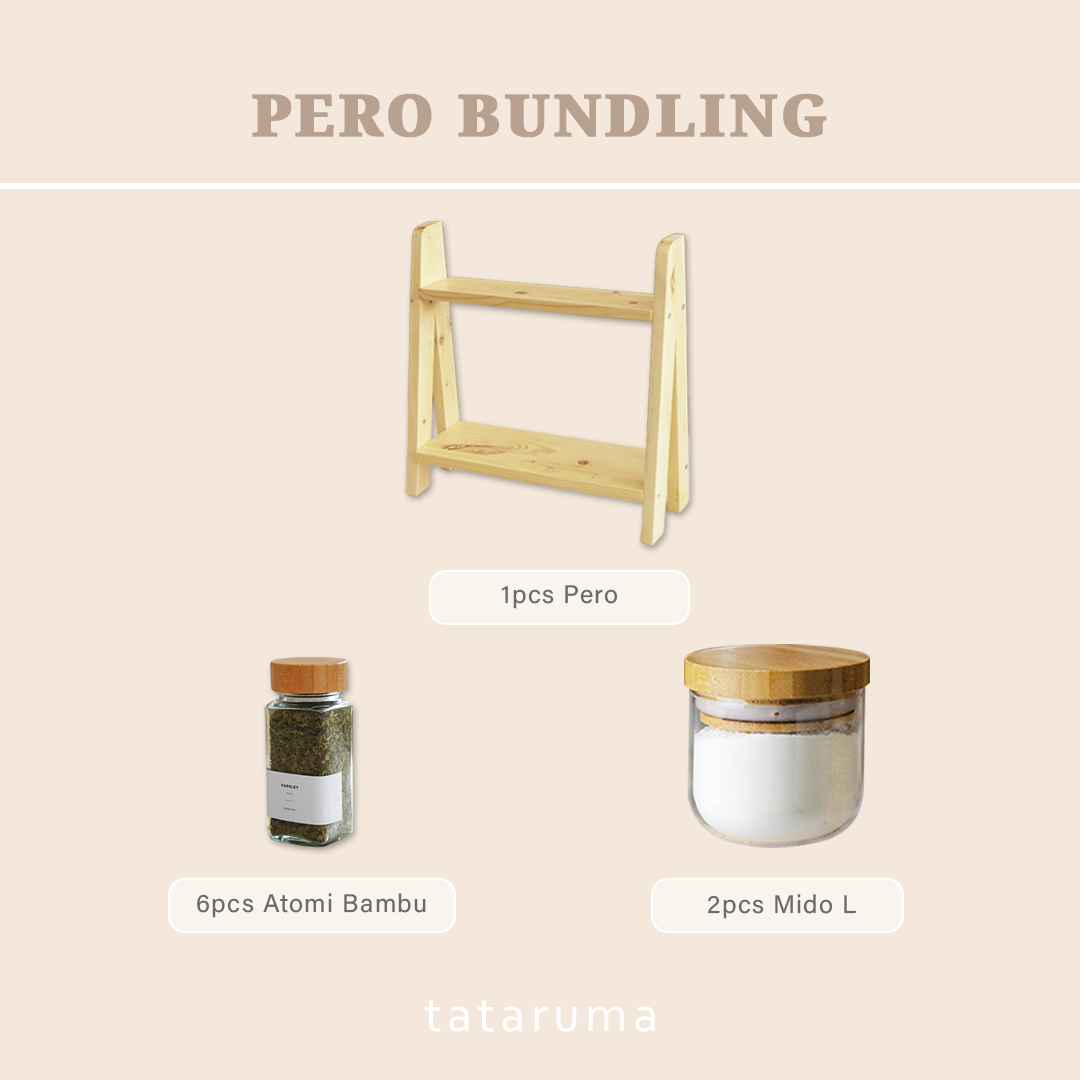 PERO BUNDLING - Rak Kayu Tingkat Dengan 8 Tempat Bumbu Dapur