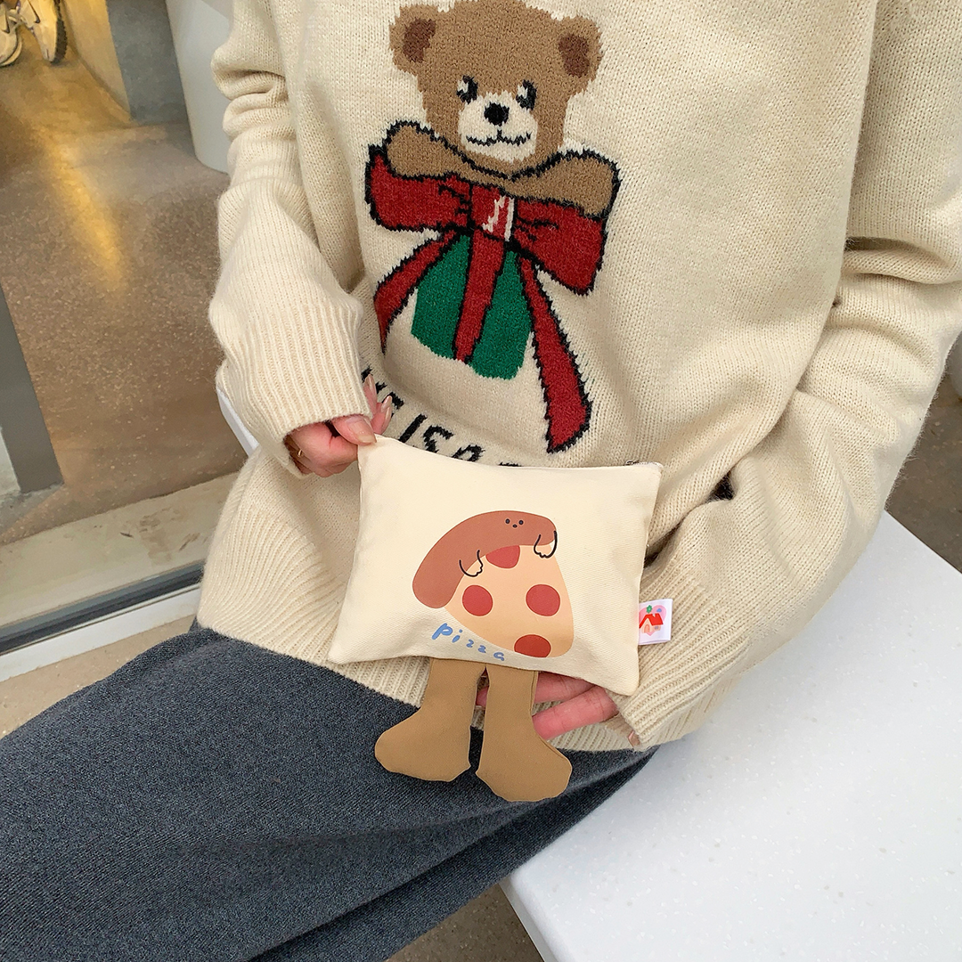 ASHAKI - Pouch Kanvas Kaki Karakter Donut Cake Pizza Lucu Kekinian Mini Hadiah Kado Souvenir Anak