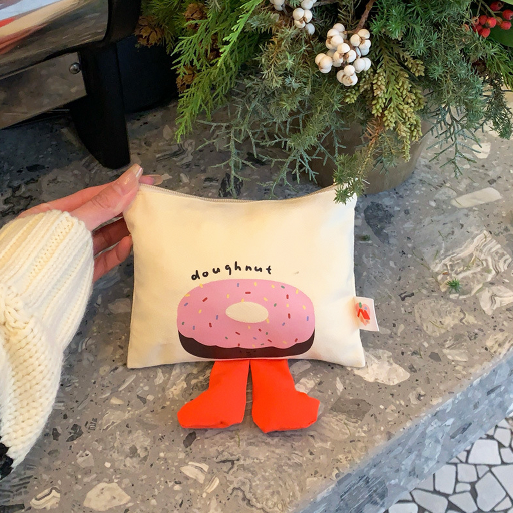ASHAKI - Pouch Kanvas Kaki Karakter Donut Cake Pizza Lucu Kekinian Mini Hadiah Kado Souvenir Anak