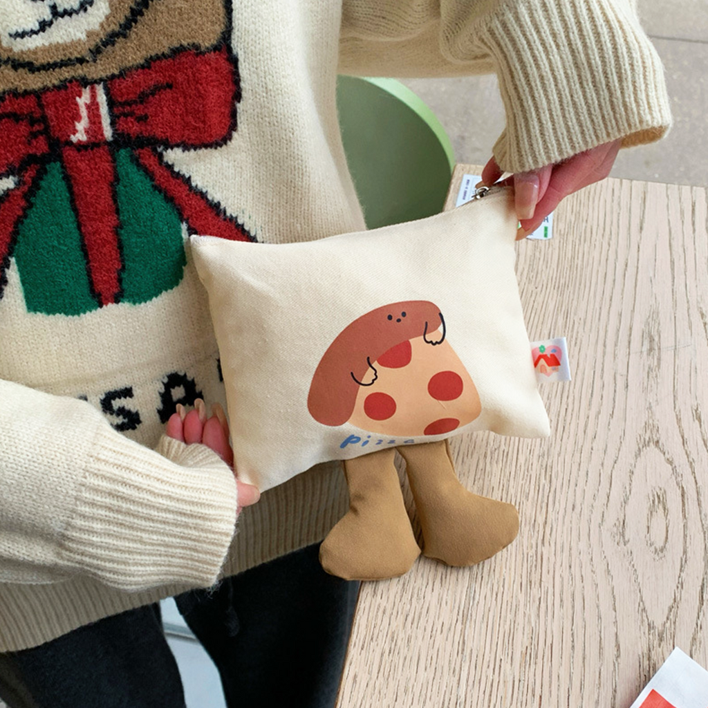 ASHAKI - Pouch Kanvas Kaki Karakter Donut Cake Pizza Lucu Kekinian Mini Hadiah Kado Souvenir Anak