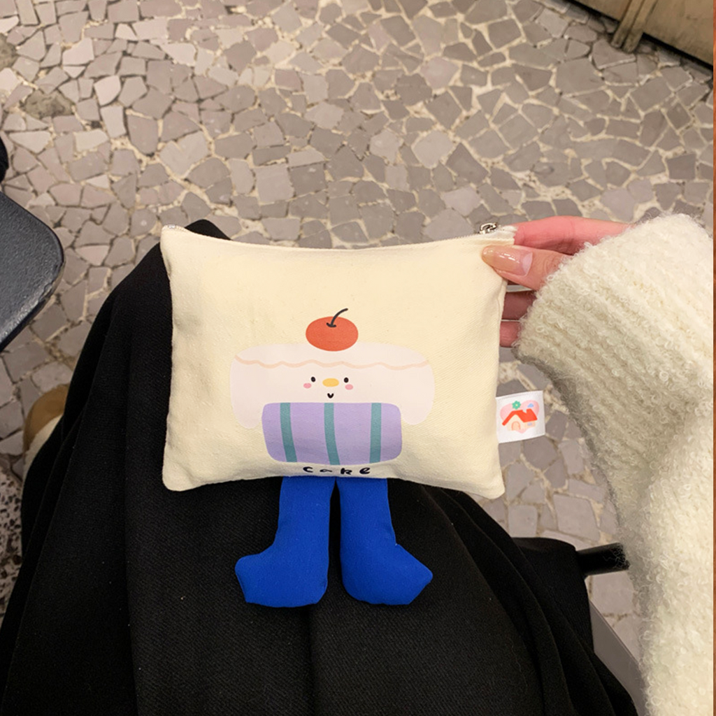 ASHAKI - Pouch Kanvas Kaki Karakter Donut Cake Pizza Lucu Kekinian Mini Hadiah Kado Souvenir Anak
