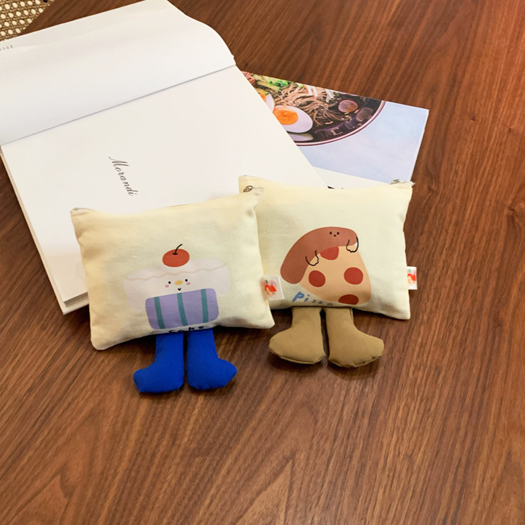 ASHAKI - Pouch Kanvas Kaki Karakter Donut Cake Pizza Lucu Kekinian Mini Hadiah Kado Souvenir Anak