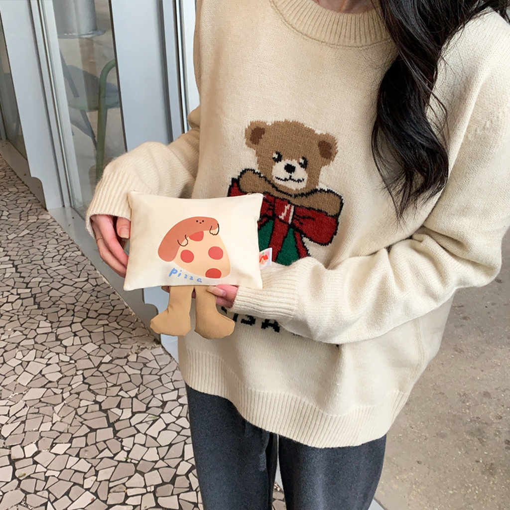 ASHAKI - Pouch Kanvas Kaki Karakter Donut Cake Pizza Lucu Kekinian Mini Hadiah Kado Souvenir Anak
