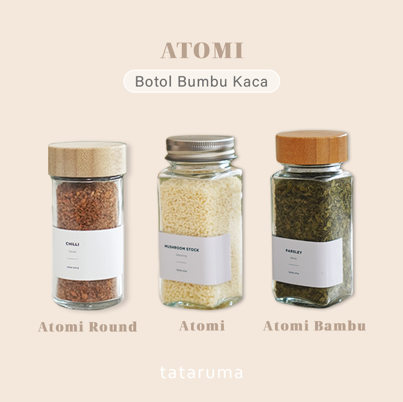 ATOMI - Botol Bumbu Bubuk Kaca Persegi  120g
