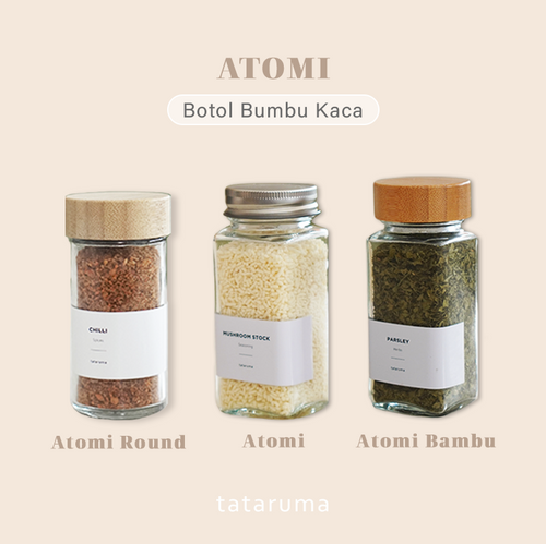 ATOMI - Botol Bumbu Bubuk Kaca Persegi  120g