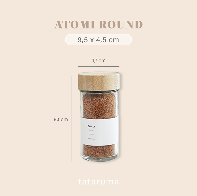 ATOMI - Botol Bumbu Bubuk Kaca Persegi  120g