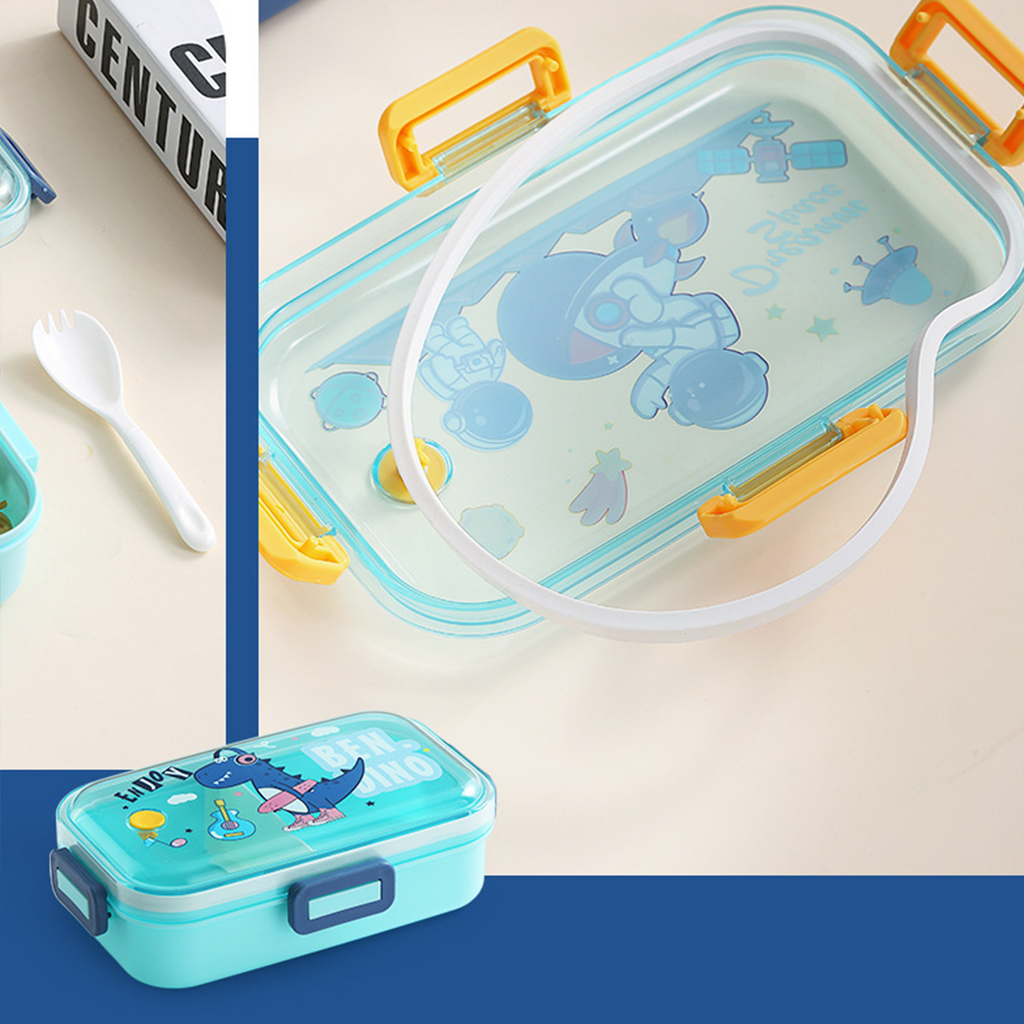 BENJI - Lunch Box Tempat Makan Kotak Bekal Plastik Anak Bergambar Lucu dengan Sekat dan Sendok