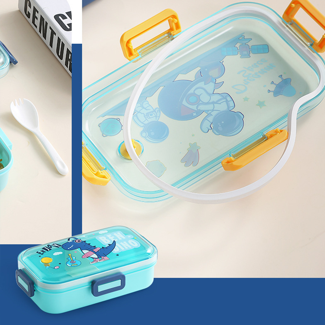 BENJI - Lunch Box Tempat Makan Kotak Bekal Plastik Anak Bergambar Lucu dengan Sekat dan Sendok