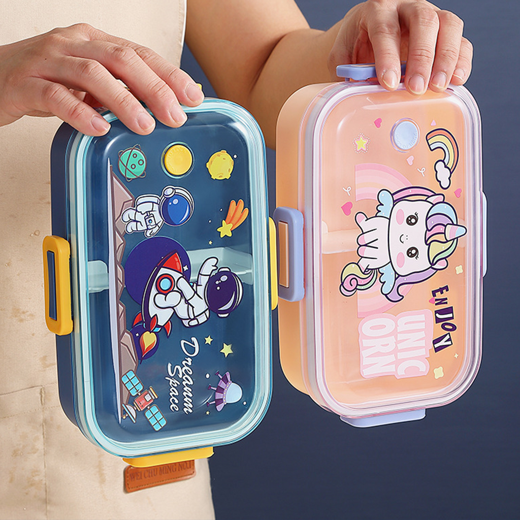 BENJI - Lunch Box Tempat Makan Kotak Bekal Plastik Anak Bergambar Lucu dengan Sekat dan Sendok